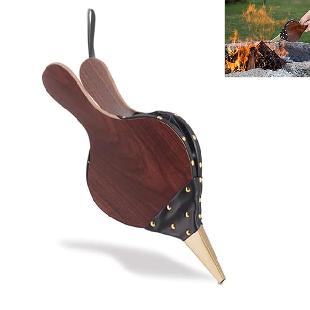 Un fuelle de chimenea pequeño de madera con boquilla de zamak y lazo de colgar, de 30,5 centímetros de largo
