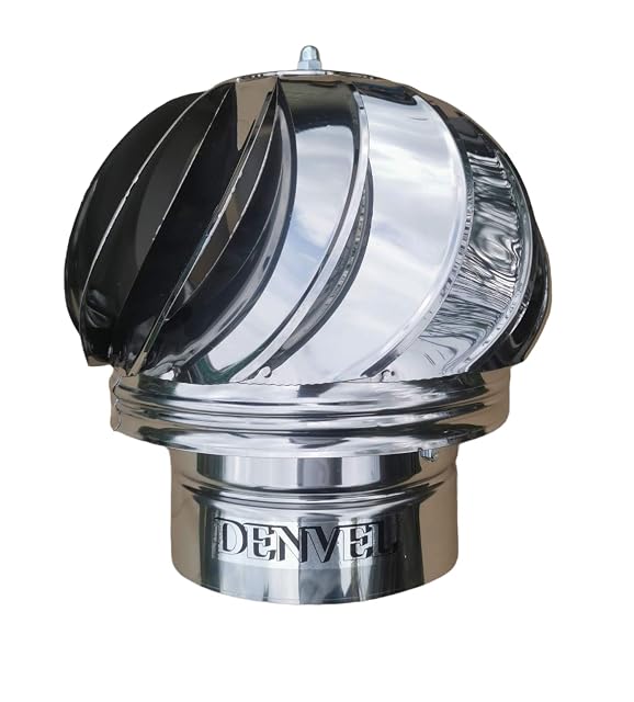 Una cofia rotativa de chimenea de acero inoxidable para tubo de humos de 150 milímetros sobre una base de rodamientos