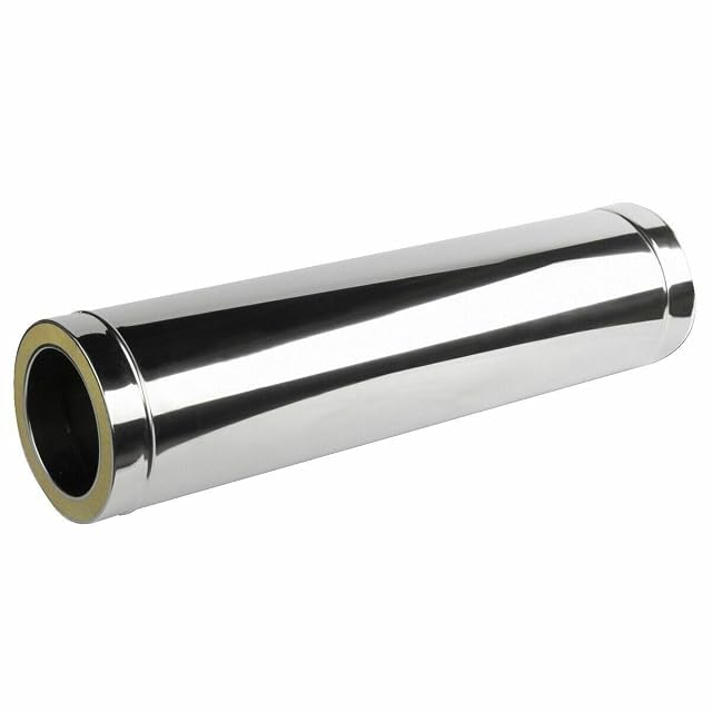 Un elemento de chimenea de acero inoxidable de doble pared aislado, de 500 milímetros de largo y 120 milímetros de diámetro interior