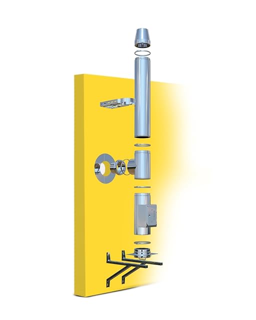 Un kit completo de chimenea de acero inoxidable de doble pared de 150 milímetros de diámetro interior