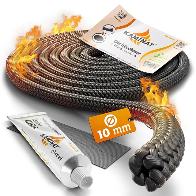 Un cordón redondo de 2,5 metros para puerta de estufa, de 6 milímetros, servido con un tubo de adhesivo resistente al calor