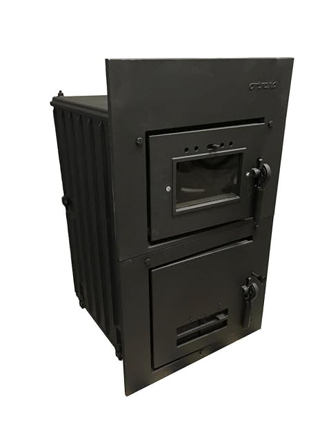 Casete de fundición Sendeo Ortrand para estufa de obra con puerta de carga, mirilla y ruedas de transporte