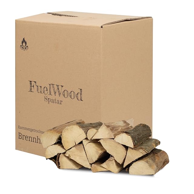 Una caja de 25 litros de leña de carpe secada en horno en rajas de 25 cm