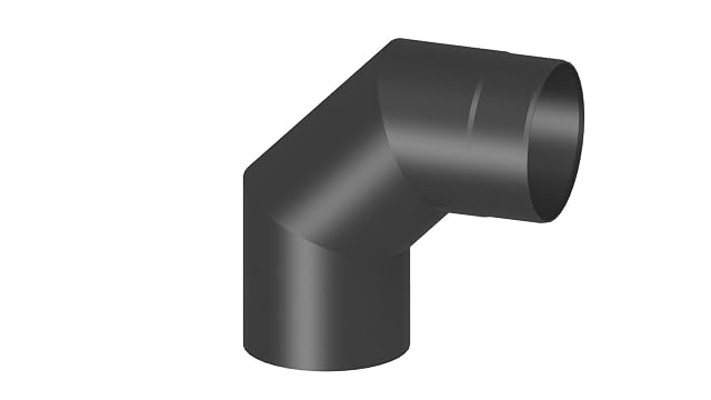 Un codo rígido negro de 90 grados para tubo de estufa de 150 milímetros en acero de dos milímetros