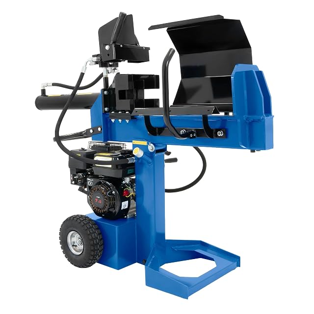 Partidora de leña de gasolina T-Mech con motor de gasolina, jaula de seguridad y grandes neumáticos de goma