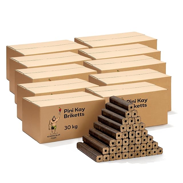 Cajas de briquetas de madera dura PiniKay de 23 cm de roble y haya, treinta y seis bloques por caja