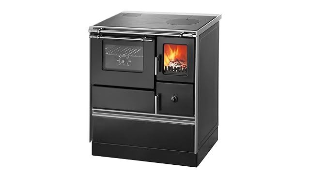 Una cocina de combustible sólido esmaltada con placa de cocción de acero, de 5 kilovatios