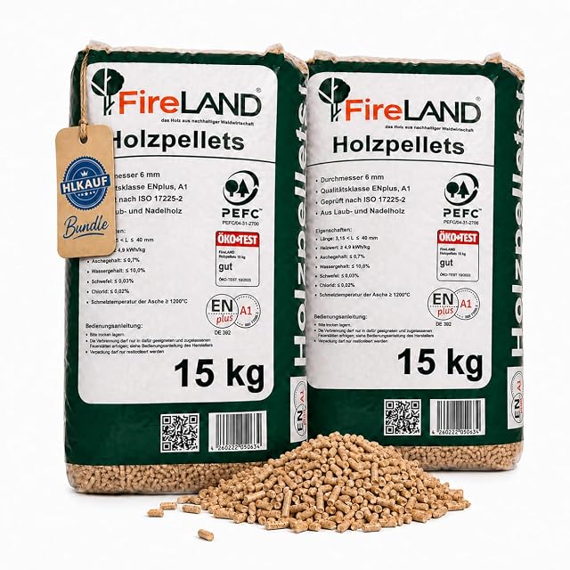 Dos sacos de 15 kg de pélets ENplus A1 de 6 mm hechos con subproductos de madera dura y blanda