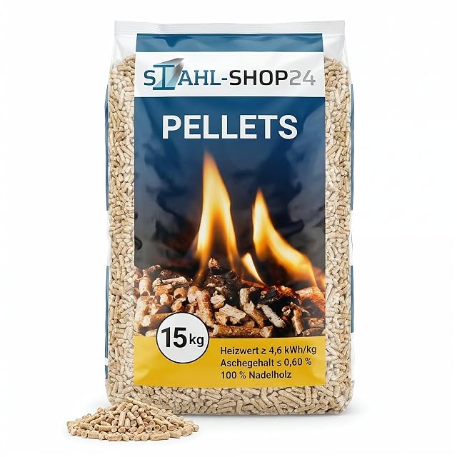 Un saco de 15 kg de pélets de calefacción de madera blanda ENplus A1 de 6 mm